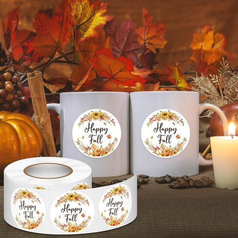 Louise Maelys 1.5Inch Happy Fall Stickers-500 Pcs Autumn Pumpkin Maple Stickers Thanksgiving Decor Labels for Holiday Party Favors, Supplies, Envelope Seals, Gift Cards in Kuwait
