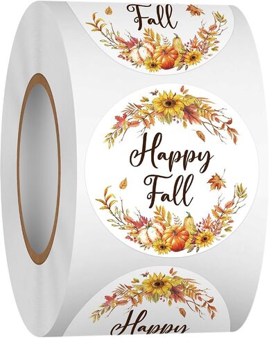 Louise Maelys 1.5Inch Happy Fall Stickers-500 Pcs Autumn Pumpkin Maple Stickers Thanksgiving Decor Labels for Holiday Party Favors, Supplies, Envelope Seals, Gift Cards in Kuwait