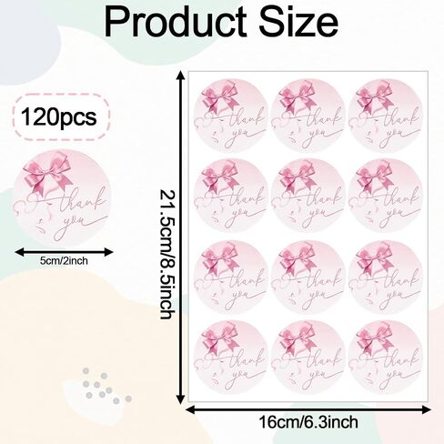 120pcs Pink Bow Thank You Stickers, Large 2 Inch Bowknot Label Decals Cute Thanks Sticker for Coming Supporting My Small Business, Your Order, Baby Shower Celebrating with Us Party Favors Supplies in Saudi Arabia