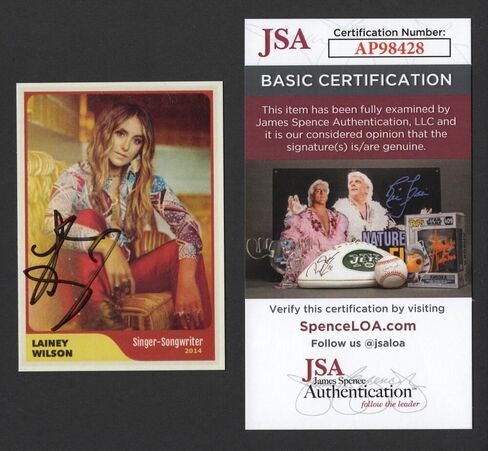 Lainey Wilson Signed Autograph 2.5x3.5 Music Trading Card B with James Spence Authentication JSA COA - Country Music Beauty - Sexy Abby on Yellowstone - Tougher Sayin' What I'm Thinkin' Bell Bottom Country Whirlwind in Saudi Arabia