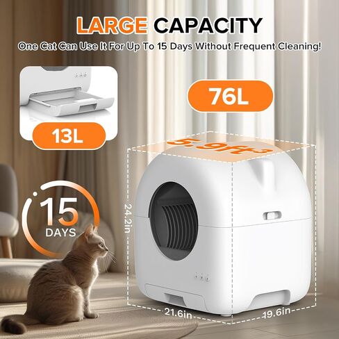 Self Cleaning Litter Box, Large Capacity Automatic Cat Litter Box Self Cleaning for Cats - App Control Safety Protection with Trash Bags, Deodorizer and Cleaning Brush in Saudi Arabia