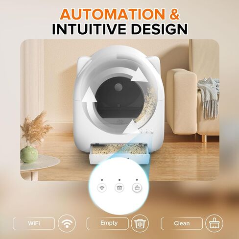 Self Cleaning Litter Box, Large Capacity Automatic Cat Litter Box Self Cleaning for Cats - App Control Safety Protection with Trash Bags, Deodorizer and Cleaning Brush in Saudi Arabia