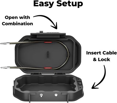 Portable Security Lock Box with Combination Lock, Waterproof Travel Safe Case with Steel Cable, Black. Box with Combination Ideal for Outdoors, Camping, Beach, dorms. in Saudi Arabia