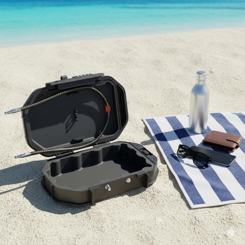 Portable Security Lock Box with Combination Lock, Waterproof Travel Safe Case with Steel Cable, Black. Box with Combination Ideal for Outdoors, Camping, Beach, dorms. in Saudi Arabia