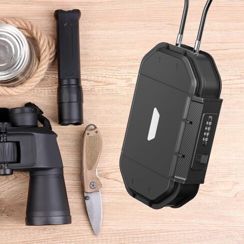 Portable Security Lock Box with Combination Lock, Waterproof Travel Safe Case with Steel Cable, Black. Box with Combination Ideal for Outdoors, Camping, Beach, dorms. in Saudi Arabia