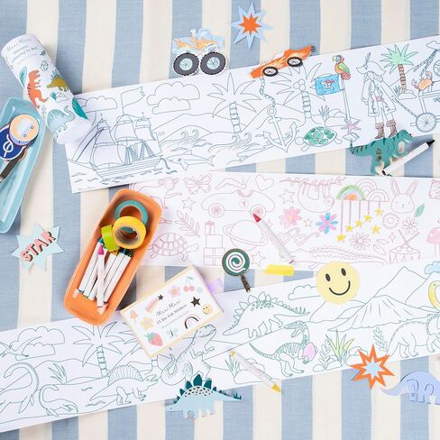 Meri Meri Kids Colorling Roll (حزمة من 1) ، الديناصورات ، الجنية ، القراصنة والمزيد ، تفضل حفلة عيد الميلاد ، 9 أقسام إلى اللون ، تحتوي الحزمة على 5 تلوين شمع ، تتراوح أعمارهم بين 3+ in Saudi Arabia