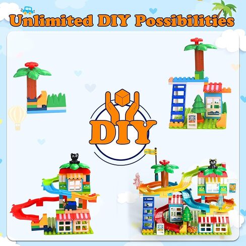 Marble Run Building Blocks,Classic Large Blocks Maze Track Sets with 4 Cars,STEM Toy Bricks Maze Puzzle Set Race Track Compatible with Major Brands for Age 3 4 5 6 7 8+ Boys Girls Gift in Saudi Arabia