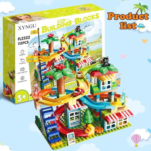 Marble Run Building Blocks,Classic Large Blocks Maze Track Sets with 4 Cars,STEM Toy Bricks Maze Puzzle Set Race Track Compatible with Major Brands for Age 3 4 5 6 7 8+ Boys Girls Gift in Saudi Arabia