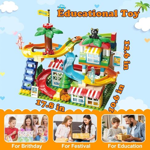 Marble Run Building Blocks,Classic Large Blocks Maze Track Sets with 4 Cars,STEM Toy Bricks Maze Puzzle Set Race Track Compatible with Major Brands for Age 3 4 5 6 7 8+ Boys Girls Gift in Saudi Arabia