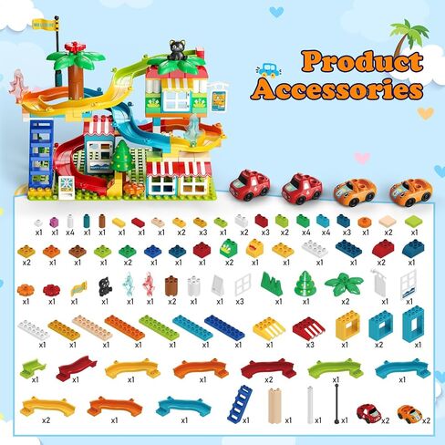 Marble Run Building Blocks,Classic Large Blocks Maze Track Sets with 4 Cars,STEM Toy Bricks Maze Puzzle Set Race Track Compatible with Major Brands for Age 3 4 5 6 7 8+ Boys Girls Gift in Saudi Arabia