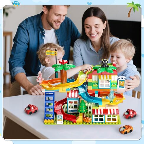 Marble Run Building Blocks,Classic Large Blocks Maze Track Sets with 4 Cars,STEM Toy Bricks Maze Puzzle Set Race Track Compatible with Major Brands for Age 3 4 5 6 7 8+ Boys Girls Gift in Saudi Arabia