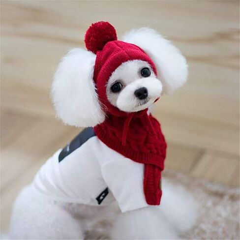 Pet woolen hat and scarf two piece set Winter Warm Knitted Pet Hat Scarf Set Dogs Hats Funny Cosplay Pet Dog for Puppy Accessories for autumn and winter (Red #07) in Saudi Arabia