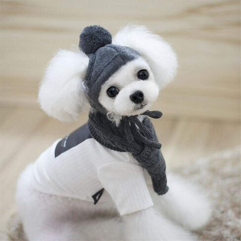 Pet woolen hat and scarf two piece set Winter Warm Knitted Pet Hat Scarf Set Dogs Hats Funny Cosplay Pet Dog for Puppy Accessories for autumn and winter (Red #07) in Saudi Arabia