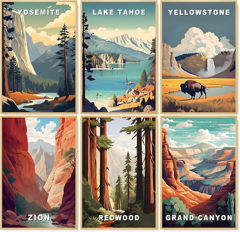 6 Pack Paint by Numbers Kit for Adults, National Park Adult Paint by Number Kits on Canvas Without Frame for Beginner, Mountains Lake Acrylic Oil Painting by Numbers Kits for Home Decor 8 x 12 Inch in Kuwait