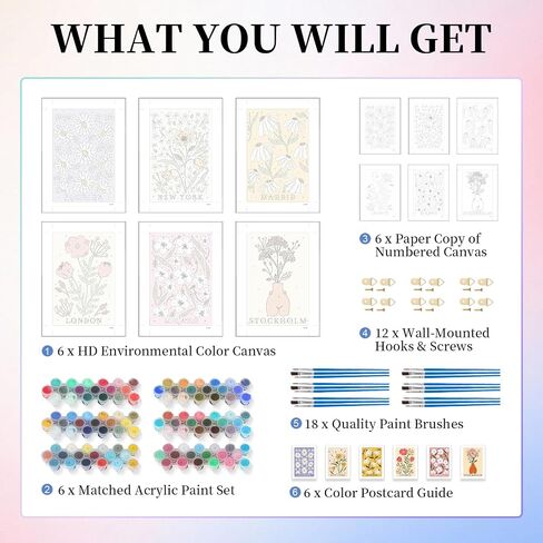 6 Pack Paint by Numbers Kit for Adults, National Park Adult Paint by Number Kits on Canvas Without Frame for Beginner, Mountains Lake Acrylic Oil Painting by Numbers Kits for Home Decor 8 x 12 Inch in Kuwait