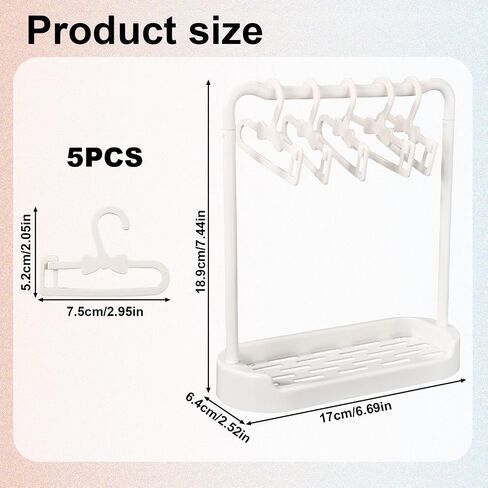 Doll Clothes Hanger Set, Mini White Garment Racks for Small Dolls Dress Up Shelf Storage Garment Closet Furniture Accessories for Dollhouse Home Decor in Kuwait