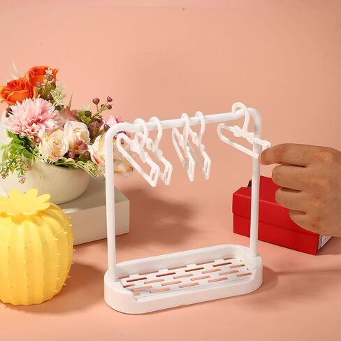 Doll Clothes Hanger Set, Mini White Garment Racks for Small Dolls Dress Up Shelf Storage Garment Closet Furniture Accessories for Dollhouse Home Decor in Kuwait