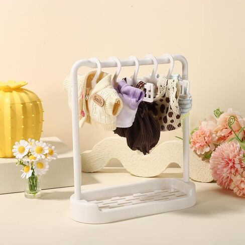 Doll Clothes Hanger Set, Mini White Garment Racks for Small Dolls Dress Up Shelf Storage Garment Closet Furniture Accessories for Dollhouse Home Decor in Kuwait