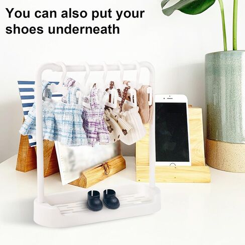 Doll Clothes Hanger Set, Mini White Garment Racks for Small Dolls Dress Up Shelf Storage Garment Closet Furniture Accessories for Dollhouse Home Decor in Kuwait
