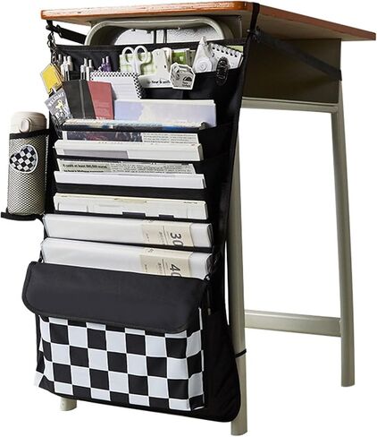 Oxford Desk Side Hanging Storage Bag with Water Bottle and Pen Holder,Multiple Pockets School Desk Side Books Organizer Hanging Bag,Desk Hanging Book Bag for Office Classroom in Saudi Arabia