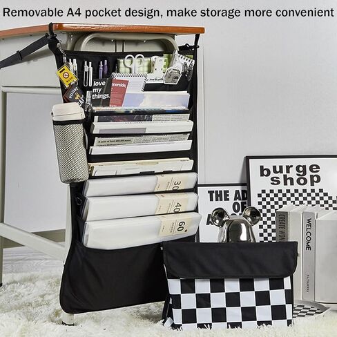 Oxford Desk Side Hanging Storage Bag with Water Bottle and Pen Holder,Multiple Pockets School Desk Side Books Organizer Hanging Bag,Desk Hanging Book Bag for Office Classroom in Saudi Arabia