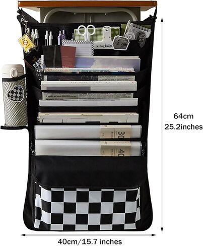 Oxford Desk Side Hanging Storage Bag with Water Bottle and Pen Holder,Multiple Pockets School Desk Side Books Organizer Hanging Bag,Desk Hanging Book Bag for Office Classroom in Saudi Arabia