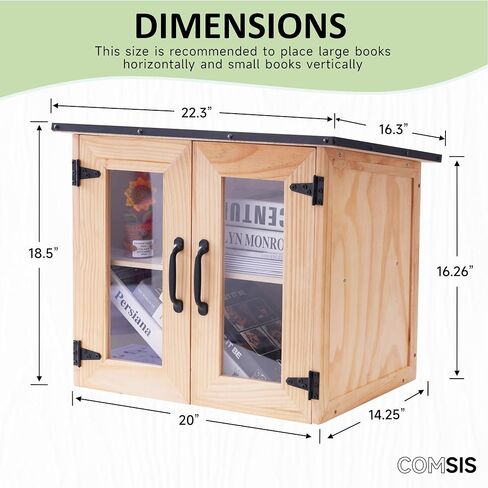 Comsis Little Library Box Outdoor-16x14x22 Inch Weathproof Wooden Book Station ، مكتبة صغيرة مجانية سهلة التثبيت مع صفيحة تصاعد لمشاركة الكتب المجتمعية والفنون. in Saudi Arabia