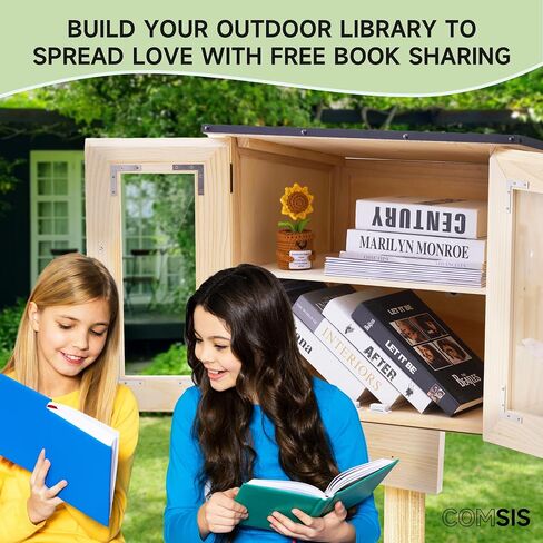 Comsis Little Library Box Outdoor-16x14x22 Inch Weathproof Wooden Book Station ، مكتبة صغيرة مجانية سهلة التثبيت مع صفيحة تصاعد لمشاركة الكتب المجتمعية والفنون. in Saudi Arabia
