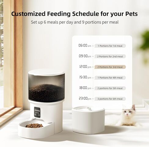 وحدة تغذية Cat التلقائية ، 4L Auto Cat Feeder موزع الطعام الجاف ، إمدادات طاقة ثنائية التغذية الكهربائية للحيوانات الأليفة ، وجبات مضغوطة قابلة للبرمجة 1-6 وجبات في اليوم ، 1-9 جزء in Kuwait