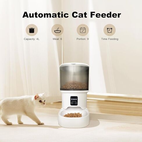 وحدة تغذية Cat التلقائية ، 4L Auto Cat Feeder موزع الطعام الجاف ، إمدادات طاقة ثنائية التغذية الكهربائية للحيوانات الأليفة ، وجبات مضغوطة قابلة للبرمجة 1-6 وجبات في اليوم ، 1-9 جزء in Kuwait