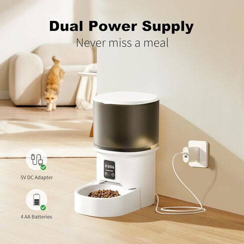 وحدة تغذية Cat التلقائية ، 4L Auto Cat Feeder موزع الطعام الجاف ، إمدادات طاقة ثنائية التغذية الكهربائية للحيوانات الأليفة ، وجبات مضغوطة قابلة للبرمجة 1-6 وجبات في اليوم ، 1-9 جزء in Kuwait