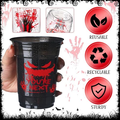 Sliner 120 Pack Plood Print Plastic Coups - 16 Oz Ploody Print Print Accoupable Halloween Concture For Scary Party Supplies ، Juice ، Soda Decorations in Kuwait