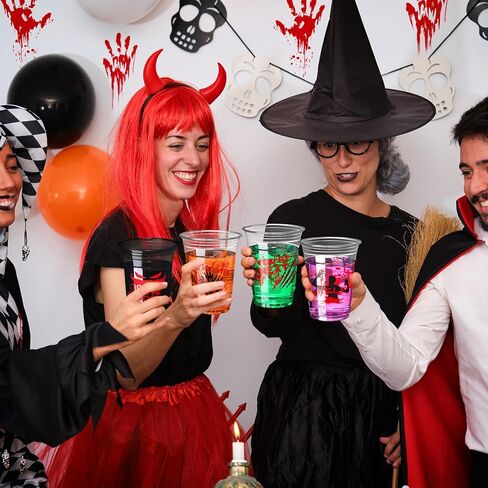 Sliner 120 Pack Plood Print Plastic Coups - 16 Oz Ploody Print Print Accoupable Halloween Concture For Scary Party Supplies ، Juice ، Soda Decorations in Kuwait
