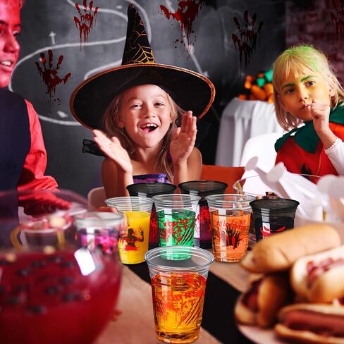 Sliner 120 Pack Plood Print Plastic Coups - 16 Oz Ploody Print Print Accoupable Halloween Concture For Scary Party Supplies ، Juice ، Soda Decorations in Kuwait