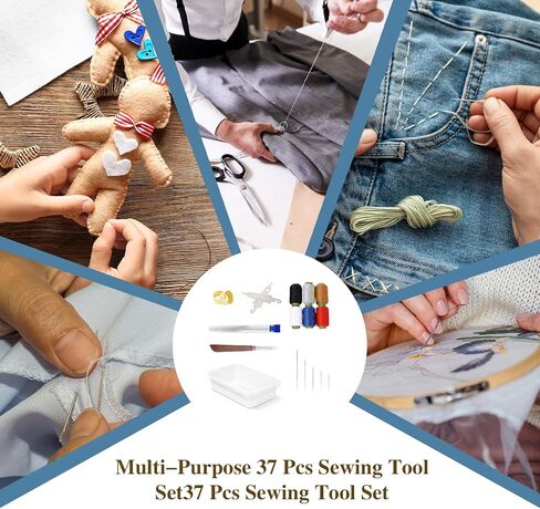 مجموعة أدوات الخياطة 37pcs ، إبرة ومجموعة الخيوط ، تشمل 25 إبرًا من الصلب ، ومصارق الخيط ، والثيمبل ، والخيوط و 6 خيوط ملونة ، مجموعة حرفية مصنوعة من DIY ، لخياطة الملابس والتطريز (مجموعة 37 جهاز كمبيوتر) in Kuwait