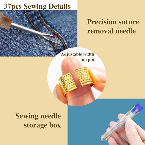 مجموعة أدوات الخياطة 37pcs ، إبرة ومجموعة الخيوط ، تشمل 25 إبرًا من الصلب ، ومصارق الخيط ، والثيمبل ، والخيوط و 6 خيوط ملونة ، مجموعة حرفية مصنوعة من DIY ، لخياطة الملابس والتطريز (مجموعة 37 جهاز كمبيوتر) in Kuwait