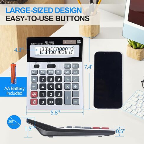 Calculator, 12-Digit Large LCD Display Desktop Calculators, Big Button with Dual Power (Solar & Battery), Standard Function for Office/School/Home Use in Saudi Arabia