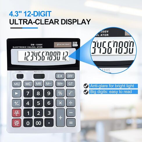 Calculator, 12-Digit Large LCD Display Desktop Calculators, Big Button with Dual Power (Solar & Battery), Standard Function for Office/School/Home Use in Saudi Arabia