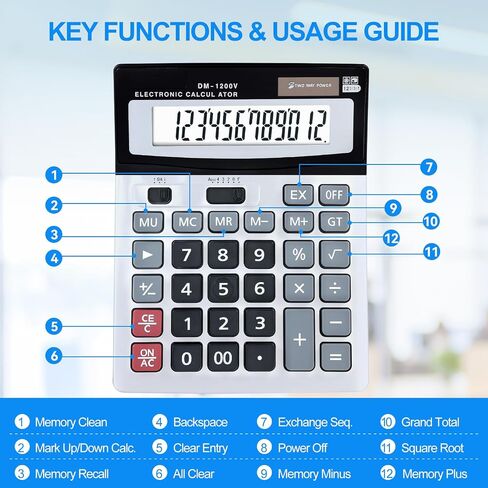 Calculator, 12-Digit Large LCD Display Desktop Calculators, Big Button with Dual Power (Solar & Battery), Standard Function for Office/School/Home Use in Saudi Arabia
