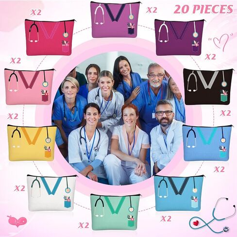 Sabary 30 Pcs Nurse Appreciation Gifts Bulk Nurse Makeup Canvas Bag with Zipper Thank You Nurse Sign Cosmetic Bags Cute Nursing Assistant Travel Pouch CNA Week Gift in Saudi Arabia