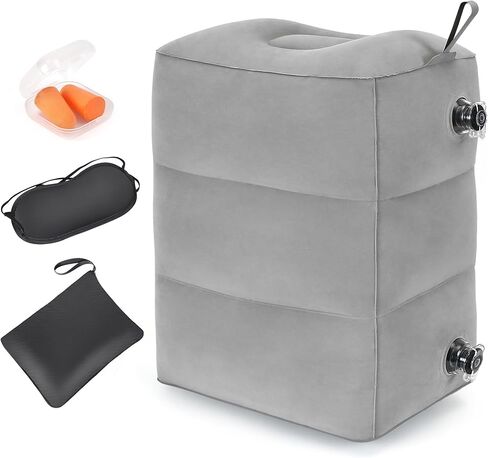Inflatable Travel Foot Rest Pillow, Adjustable 3 Layers Height Leg Rest Pillow, Kids Airplane Bed, Adults Travel Essentials on Plane, Trains, Cars, Office, Home (Grey, 1 PC) in Kuwait