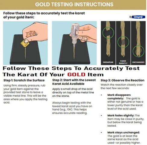 Waytest 5PC Fresh Gold Testing Jewelry Kit 10K 14K 18K 22K & Stone Gold Testing Solution Determiner Jewelry Scrap Precious Metal Made in USA in Saudi Arabia