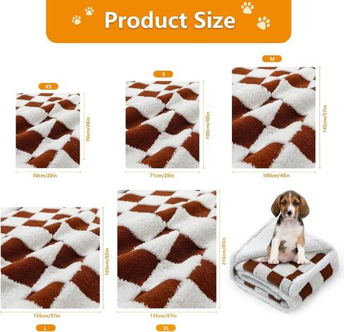 Waterproof Pet Blanket, Brown Checked Pets Throw Blankets for Dog Bed Covers Couch Sofa Stylish Jacquard for Puppy Cats Washable Reversible Furniture Protection Covers (Coffee Check,M) in Kuwait