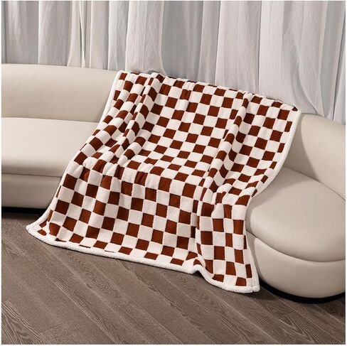 Waterproof Pet Blanket, Brown Checked Pets Throw Blankets for Dog Bed Covers Couch Sofa Stylish Jacquard for Puppy Cats Washable Reversible Furniture Protection Covers (Coffee Check,M) in Kuwait