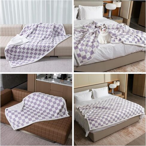 Waterproof Pet Blanket, Brown Checked Pets Throw Blankets for Dog Bed Covers Couch Sofa Stylish Jacquard for Puppy Cats Washable Reversible Furniture Protection Covers (Coffee Check,M) in Kuwait