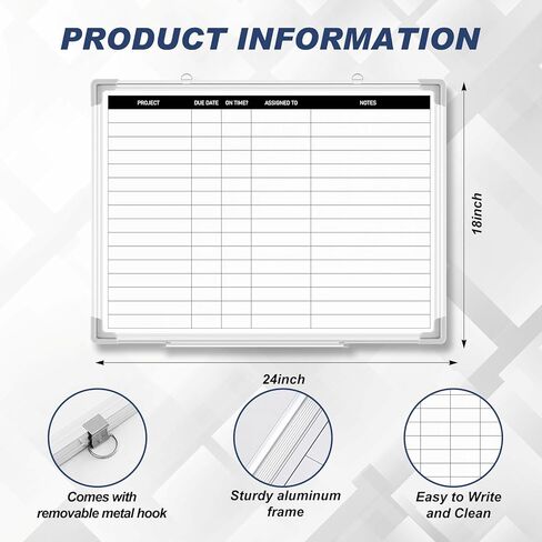 LINCIA 24 X18 Project Project Board Board Aluminium Frame Board Dry With With Lines ، Flaboard مثبتة على الحائط للجدولة ، للقيام بالقوائم والتخطيط الأسبوعي ، تقويم المكتب القابل لإعادة الاستخدام للمنزل والعمل in Saudi Arabia