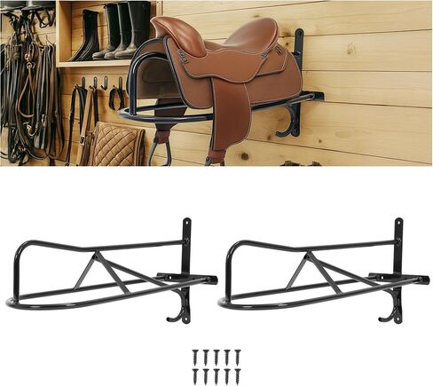 2Pcs Saddle Rack Wall Mounted 22.3 x 11.1 x 8.6 Inch for Horse Enthusiast, Heavy-Duty Saddle Rack Stand for English and Western Style Saddle Pad Rack, Horse Tack Storage in Kuwait