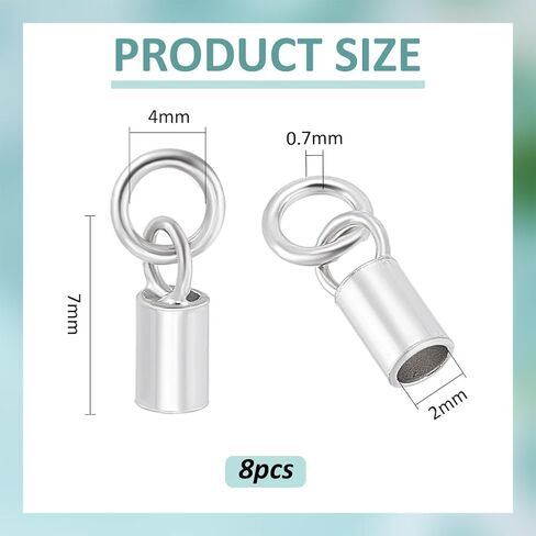 BENECREAT 8PCS 925 Sterling Silver Crimp End Caps, 2mm Diameter Crimp Ends Beading Cord Wire Thread Protector with Jump Ring for Necklaces Bracelets Jewelry Craft Making, 9.5x4x2.5mm in Saudi Arabia
