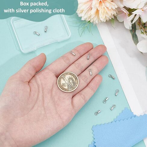BENECREAT 8PCS 925 Sterling Silver Crimp End Caps, 2mm Diameter Crimp Ends Beading Cord Wire Thread Protector with Jump Ring for Necklaces Bracelets Jewelry Craft Making, 9.5x4x2.5mm in Saudi Arabia