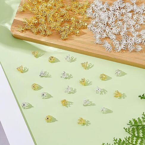 200pcs 2 Colors Brass Bead Cap Bails 7-Petal Flower Bead End Caps 8x8mm Bail End مع حلقات لأقراط الأساور المعلق in Kuwait